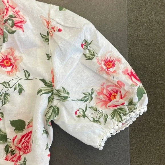 Zara White Linen Blend Puff Sleeve Button Front Mini Dress - Picture 6 of 11